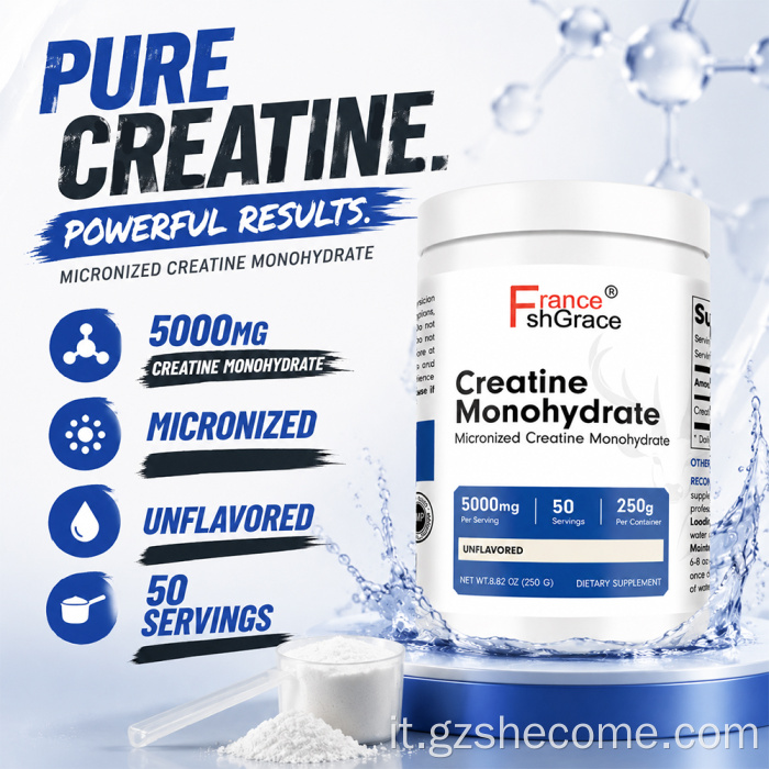 La polvere di creatina monoidrato Shecome migliora la salute della pelle dei capelli